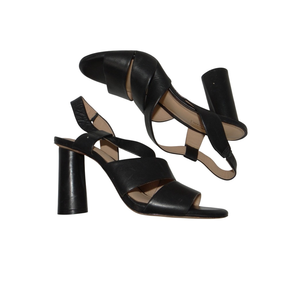 Antonio Melani Black Leather Multi Strap Block Heel Slingback Sandals 9.5M